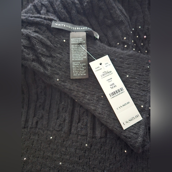 🆕️ WHBM Embellished Scarf Wool Cashmere blend Black - Picture 4 of 5